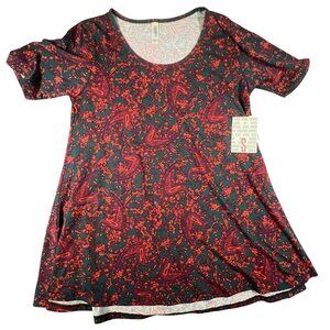 Lularoe Womens Small Red Paisley Print Perfect T Half Sleeve Split Hem NWT‎